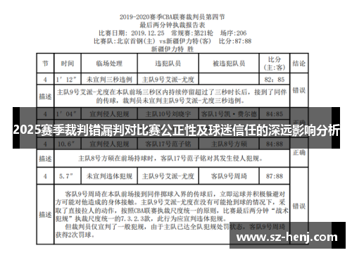 2025赛季裁判错漏判对比赛公正性及球迷信任的深远影响分析