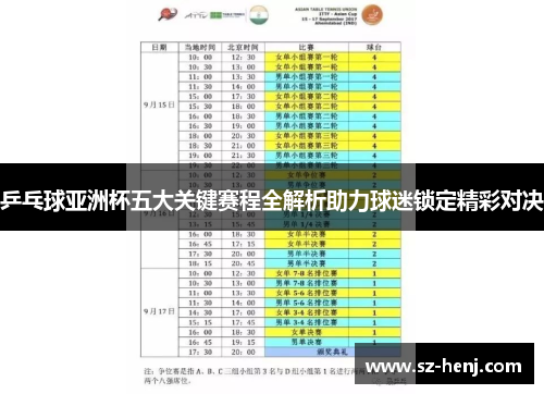 乒乓球亚洲杯五大关键赛程全解析助力球迷锁定精彩对决